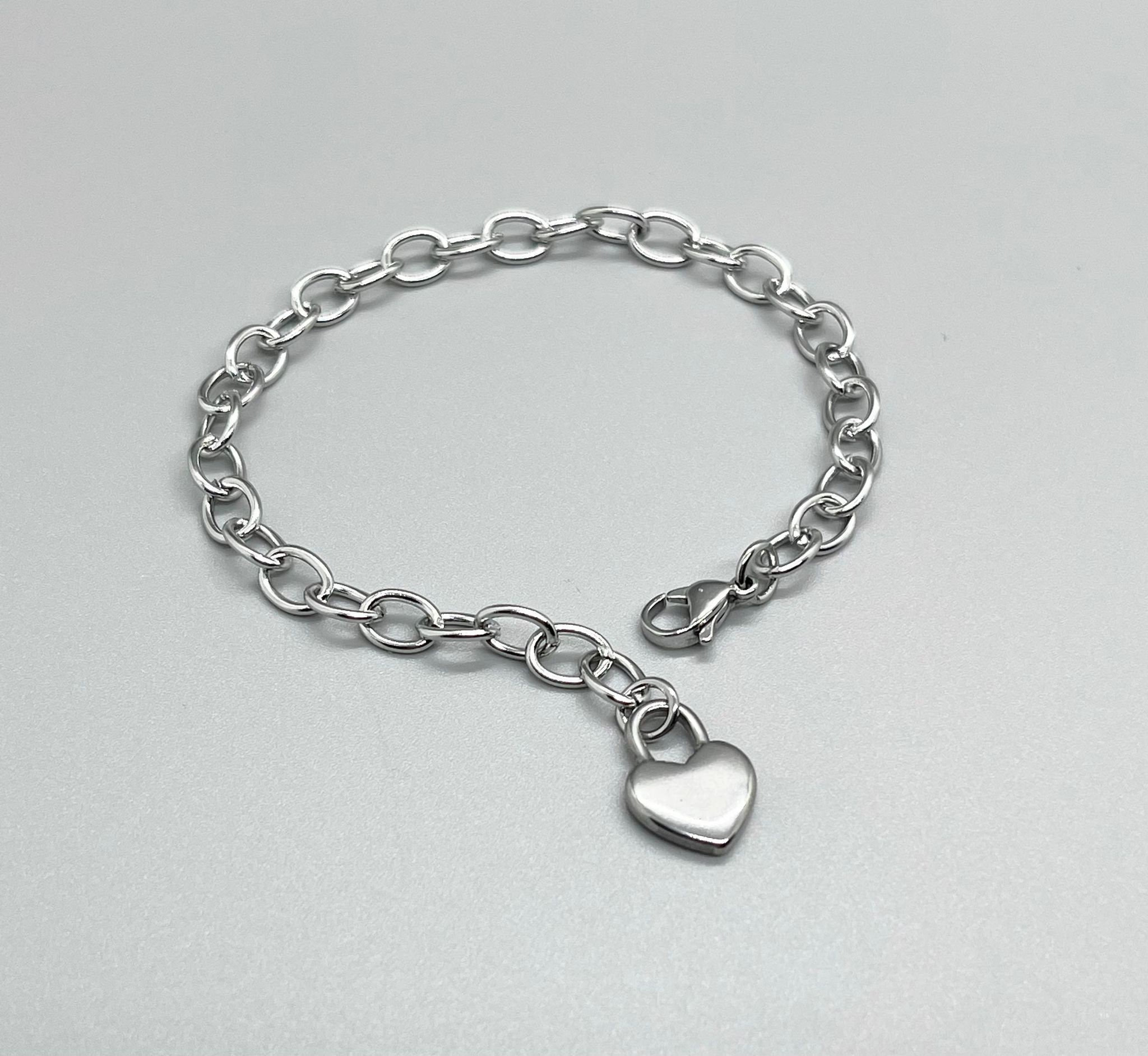Stainless Steel Heart Lock Charm Bracelet Non Tarnish Silver CHOOSE YOUR CHAIN Heart Pendant Gifts For Her ~ Fun Fashion On The Go