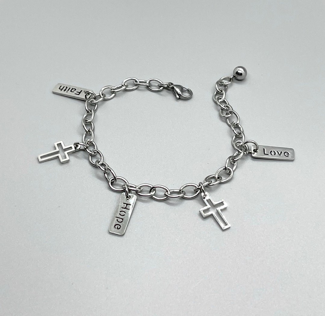 Stainless Steel FAITH HOPE LOVE Charm Bracelet No Tarnish Etsy