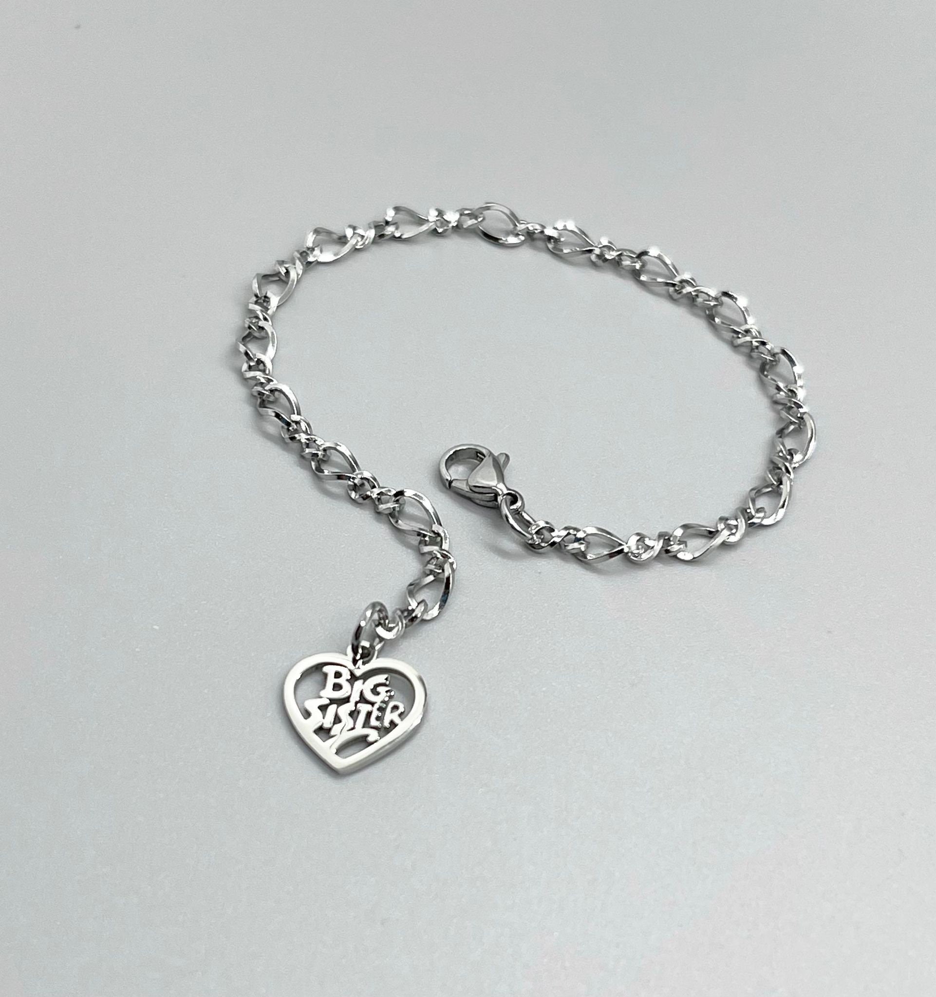Sister Charm For Bracelets - Princess Crown & 'I Love You' Heart Bead (Copper, Fits Pandora)