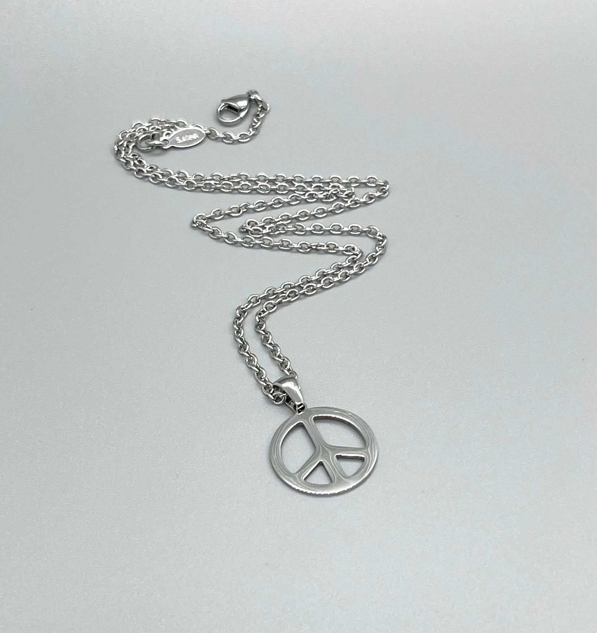 Chain Peace Sign Stainless Steel Peace Sign Pendant Necklace No Tarnish Silver Chain ...