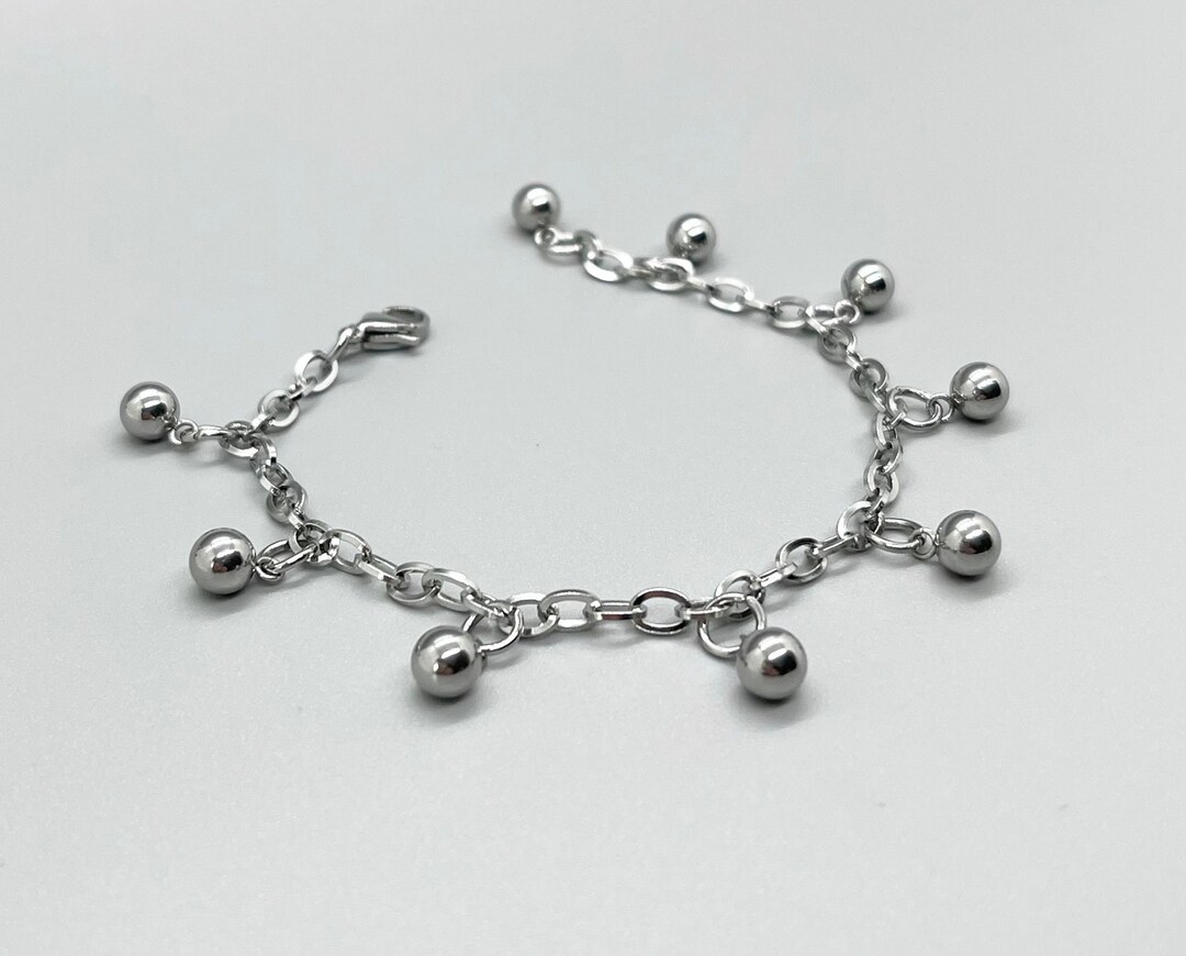 ★HARANG★ Silver Ball Chain Bracelet Stainless Steel Ball Bead Chain Bracelet No Tarnish Dangling
