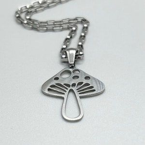 Stainless Steel Mushroom Pendant Necklace No Tarnish Silver Chain CHOOSE YOUR CHAIN Mushroom Charm Gifts For Her