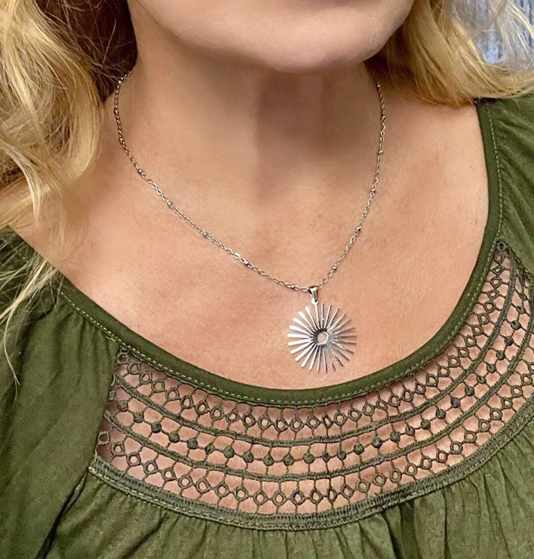 Stainless Steel Sun Pendant Necklace Non Tarnish CHOOSE A CHAIN Silver