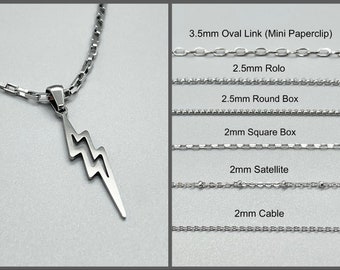 Stainless Steel Bolt Necklace ~ No Tarnish ~ CHOOSE YOUR CHAIN ~ Lightning Pendant ~ Storm Chaser ~ Unisex Jewelry ~ Fun Fashion On The Go