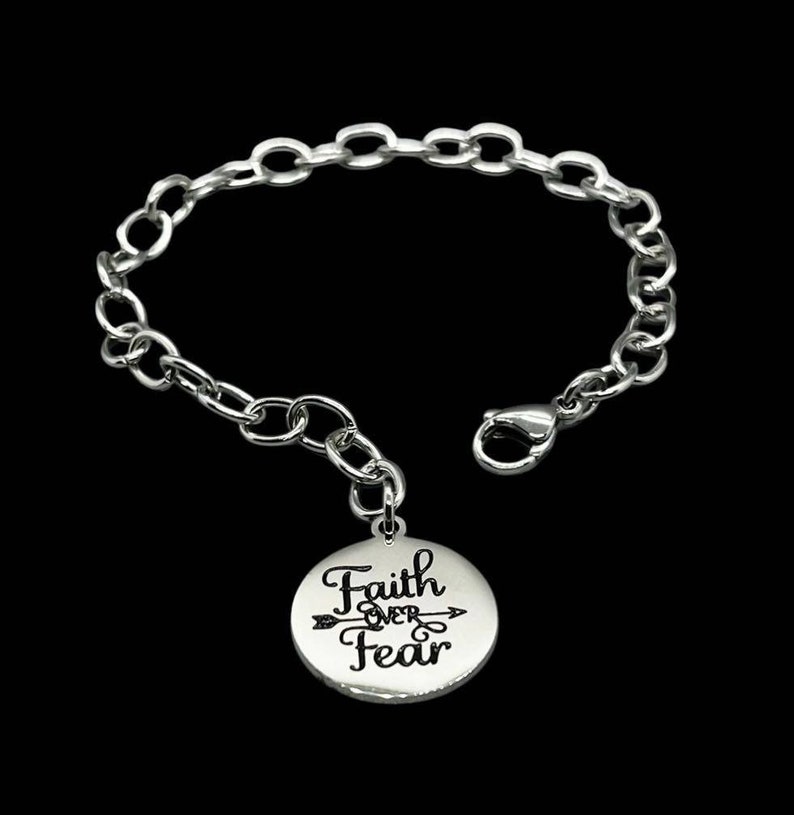 Stainless Steel Faith Over Fear Pendant Bracelet Silver Etsy