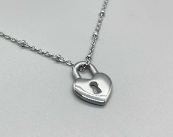 Stainless Steel Heart Lock Necklace, Tarnish Free, Choose Your Chain