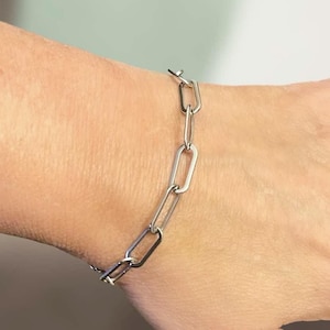 Chunky Stainless Steel Paperclip Chain Bracelet - 7mm Silver Oval Link, No Tarnish