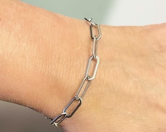 Stainless Steel Paperclip Chain Bracelet No Tarnish Silver Chain Jewelry Gift