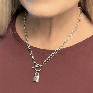 Stainless Steel Padlock Toggle Necklace: Tarnish Resistant Silver Chain