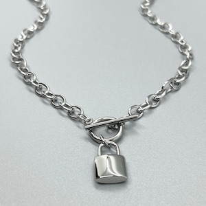 Stainless Steel LOCK Toggle Necklace No Tarnish Choker Padlock Pendant Silver Chain Women Teen Jewelry Gift For Her