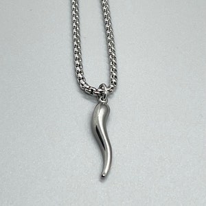 Stainless Steel Italian Horn Pendant Necklace No Tarnish Silver CHOOSE YOUR CHAIN Cornicello Charm Women Men Unisex Jewelry Gift