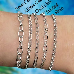 Stainless Steel Chain Bracelet Stack No Tarnish Waterproof Silver Layering Chain Bracelets