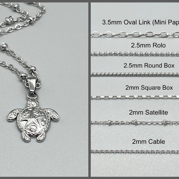 Stainless Steel Sea Turtle Pendant Necklace ~ PICK A CHAIN ~ No Tarnish ~ Sea Turtle Charm ~ Beach Jewelry Gift ~ Fun Fashion On The Go