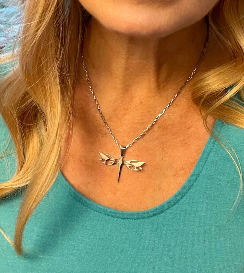 Stainless Steel Dragonfly Necklace Non Tarnish CHOOSE YOUR CHAIN Silver