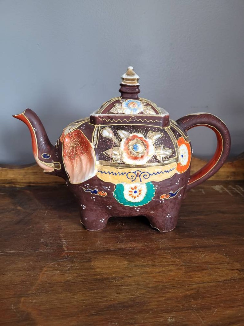 Vintage Satsuma Moriage Elephant Teapot Marked Maded in Japan Etsy