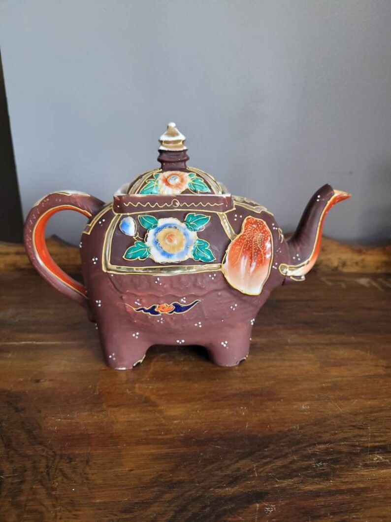 Vintage Satsuma Moriage Elephant Teapot Marked Maded in Japan Etsy