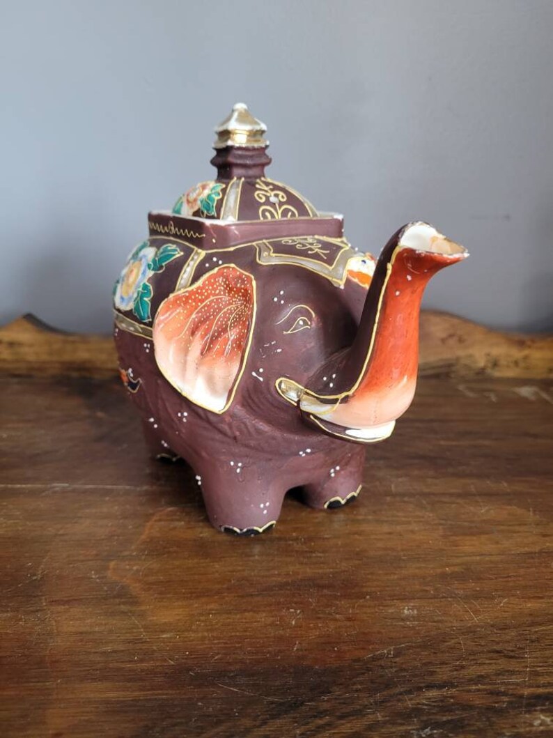 Vintage Satsuma Moriage Elephant Teapot Marked Maded in Japan Etsy