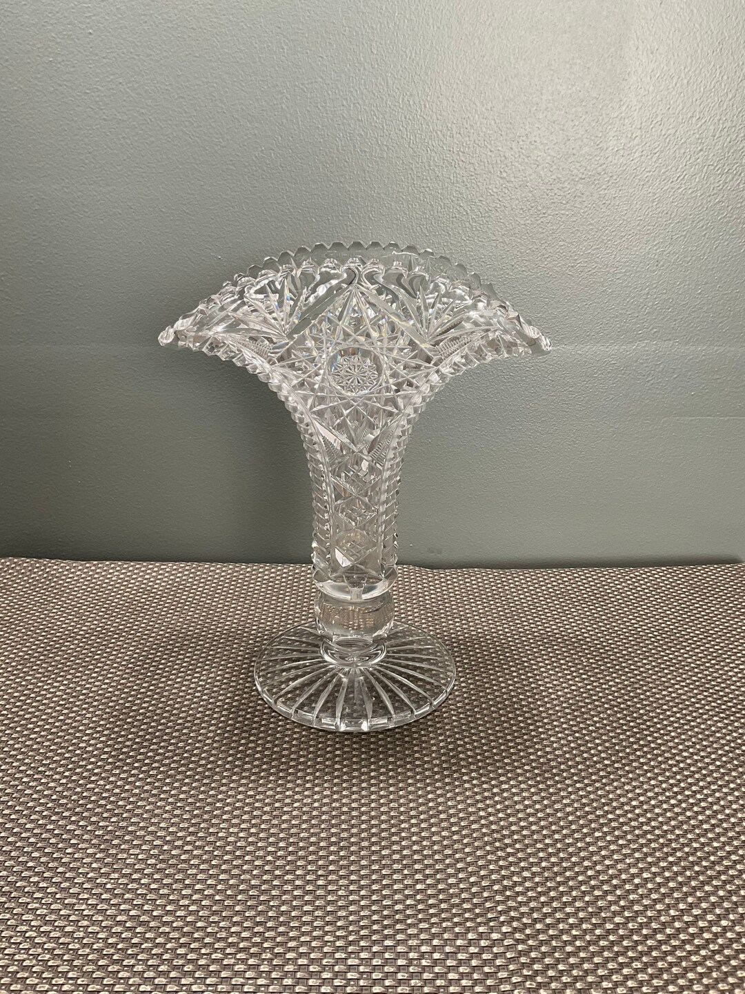 Beautiful Unique Vintage Cut Crystal Fan Shaped Vase. Etsy