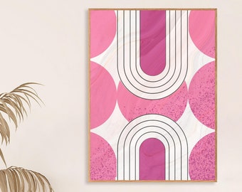 Colorful Art Print Wall Art Printable Pink Geometric Pattern Poster, Pink Geometric Abstract Wall Art, Instant Digital Download, Circle