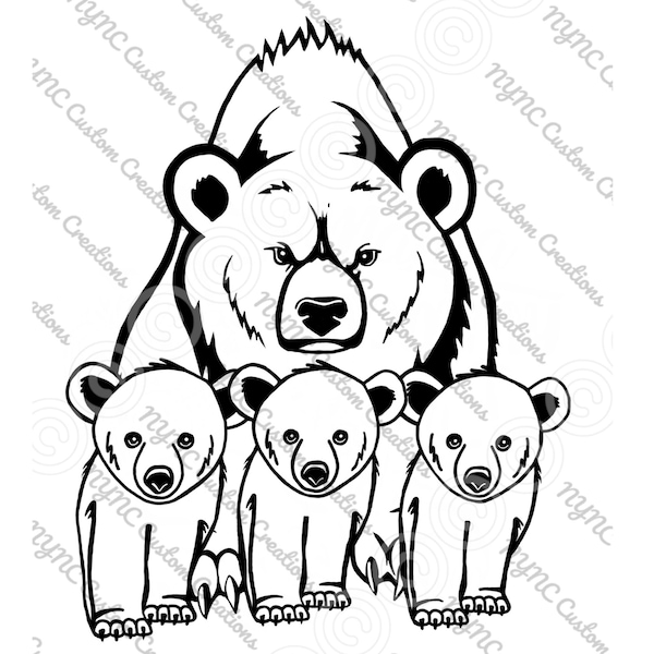 Fierce Mama Bear with 3 cubs