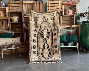 Beni Ouarain Vintage Moroccan Rug for BedRoom - 90x155 cm Contemporary Brown Rug - Beni Ourain Rug - Berber Rug - Handmade Carpet