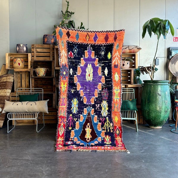 Boucherouite Moroccan rug , Vintage Moroccan rug, Moroccan Vintage Carpet, Unique design rug, Moroccan Area rug , rug for Bedroom