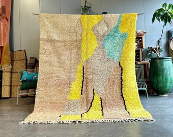 Alfombra marroquí para dormitorio, alfombra de lana amarilla, 215x300 cm, alfombra de lana moderna marroquí, alfombra Beni Ouarain, estera hecha a mano, alfombra de alta calidad