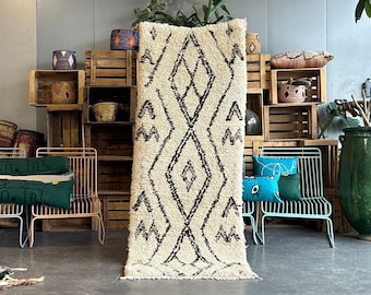 Beni Ouarain Vintage Moroccan Rug for BedRoom - 85x220 cm Contemporary Brown Rug - Beni Ourain Rug - Berber Rug - Handmade Carpet