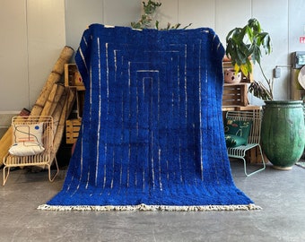 Blauer Majorelle-Teppich, authentischer marokkanischer Teppich, Berberteppich, echter Wollteppich, handgefertigter Teppich, Beni-Ourain-Stil, Flächenteppich, Tapis Berbere