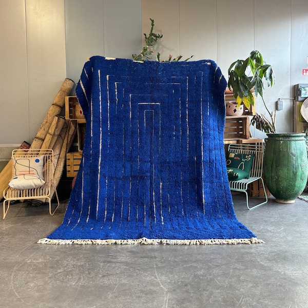 Blue Majorelle rug, Authentic Moroccan rug, Berber carpet, Genuine Wool rug, Handmade rug, Beni ourain style, Area rug, Tapis berbere