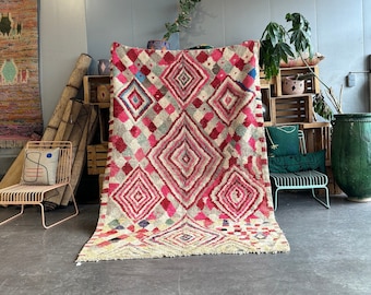 Tapis coloré , marocain berbere en laine, tapis fait main, tapis boujaad, Tapis Beni Ourain, tapis de salon, tapis rose