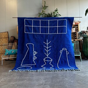 Blue Majorelle Moroccan rug Hand knotted - Beni ourain rug - all wool berber rug - Custom rug - handmade rug - Genuine Minimalist Design Rug