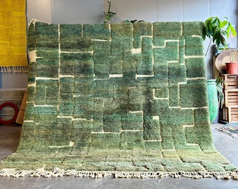 Moroccan Modern Green Rug, Authentic Moroccan rug, Berber carpet, Genuine Wool rug, Handmade rug, Beni ourain style, Area rug, Custom Rug