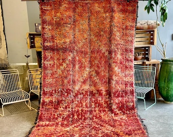 Authentic Moroccan Vintage Boujad Berber Wool Rug 210x330 cm -Handwoven Geometric Boho Area Carpet - Tribal Wool Rug , Moroccan Color Rug