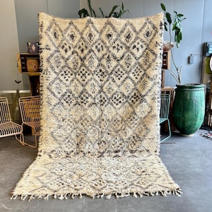 Authentic Moroccan Berber Vintage Beni ourain Rug 190x340 cm, Berber Moroccan Carpet, Moroccan Beni ourain Rug.