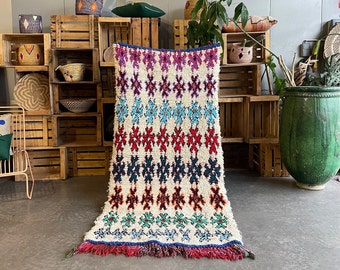 Tapis marocain vintage beni ourain 90x205cm, tapis marocain de salon, tapis fait main en laine naturelle, tapis couloir