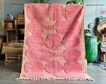 Handmade Pink Moroccan Rug, Soft and Plush Textured Rug, Bohemian Home Decor, Cozy Pink Area Rug with Tassels, Shaggy Carpet for Living Room