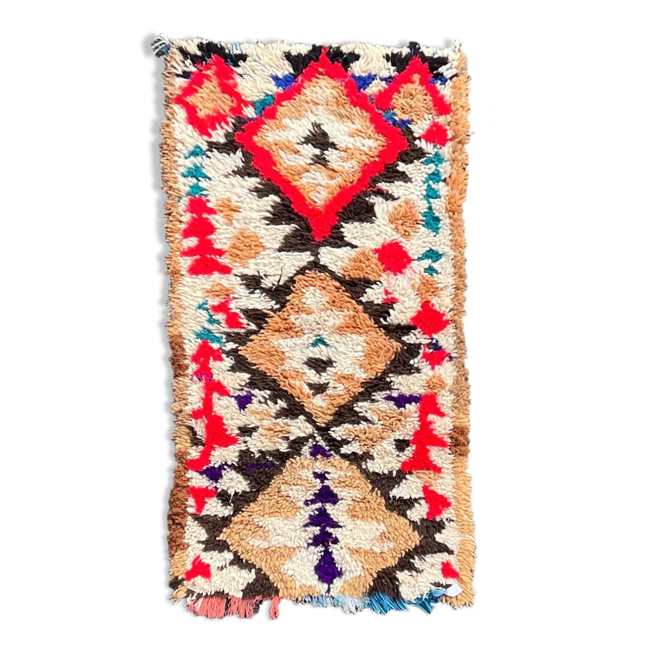 Sublime Tapis Berbere Vintage de La Région Azilal 80x175 cm, Marocain Fait Main en Laine Naturelle