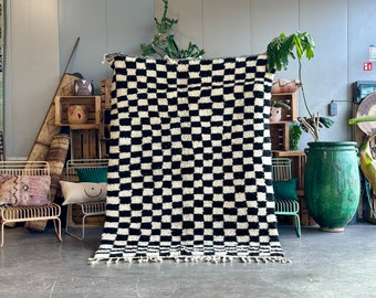 Checkered Moroccan Rug, Checkerboard Rug, Contemporary Moroccan Rug, Checkered Area Rug, Black White Rug, Custom Order Berber Rug