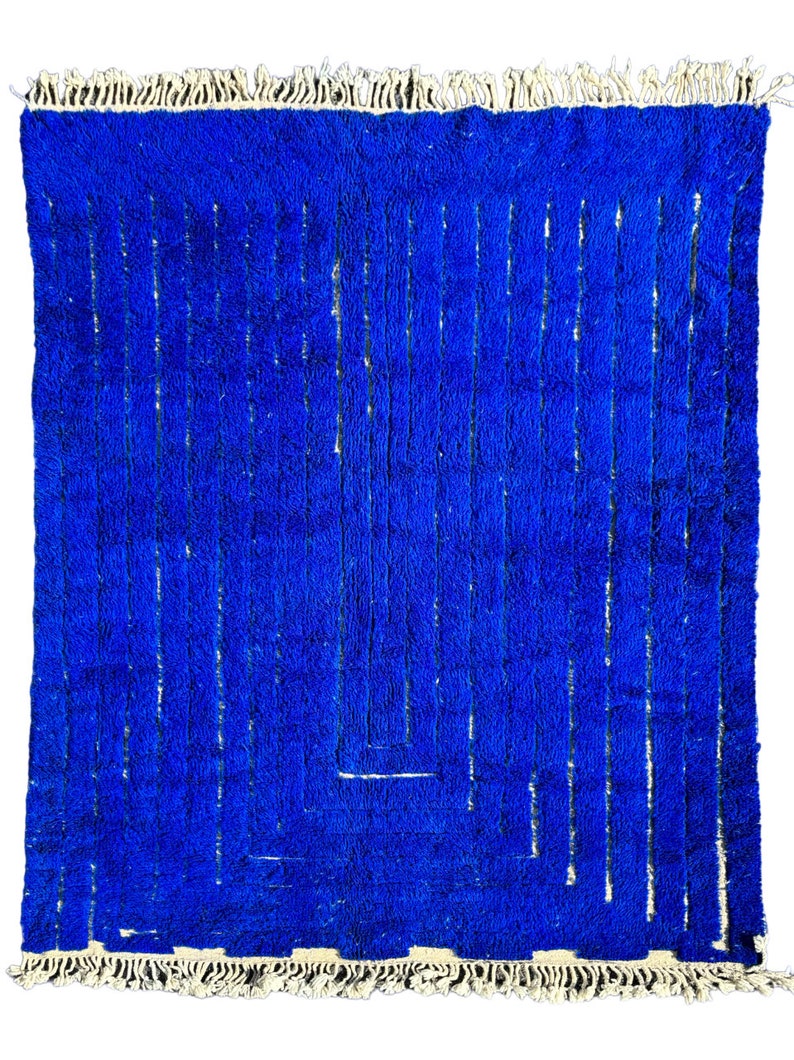 Blauer Majorelle-Teppich, authentischer marokkanischer Teppich, Berberteppich, echter Wollteppich, handgefertigter Teppich, Beni-Ourain-Stil, Flächenteppich, Tapis Berbere Bild 2