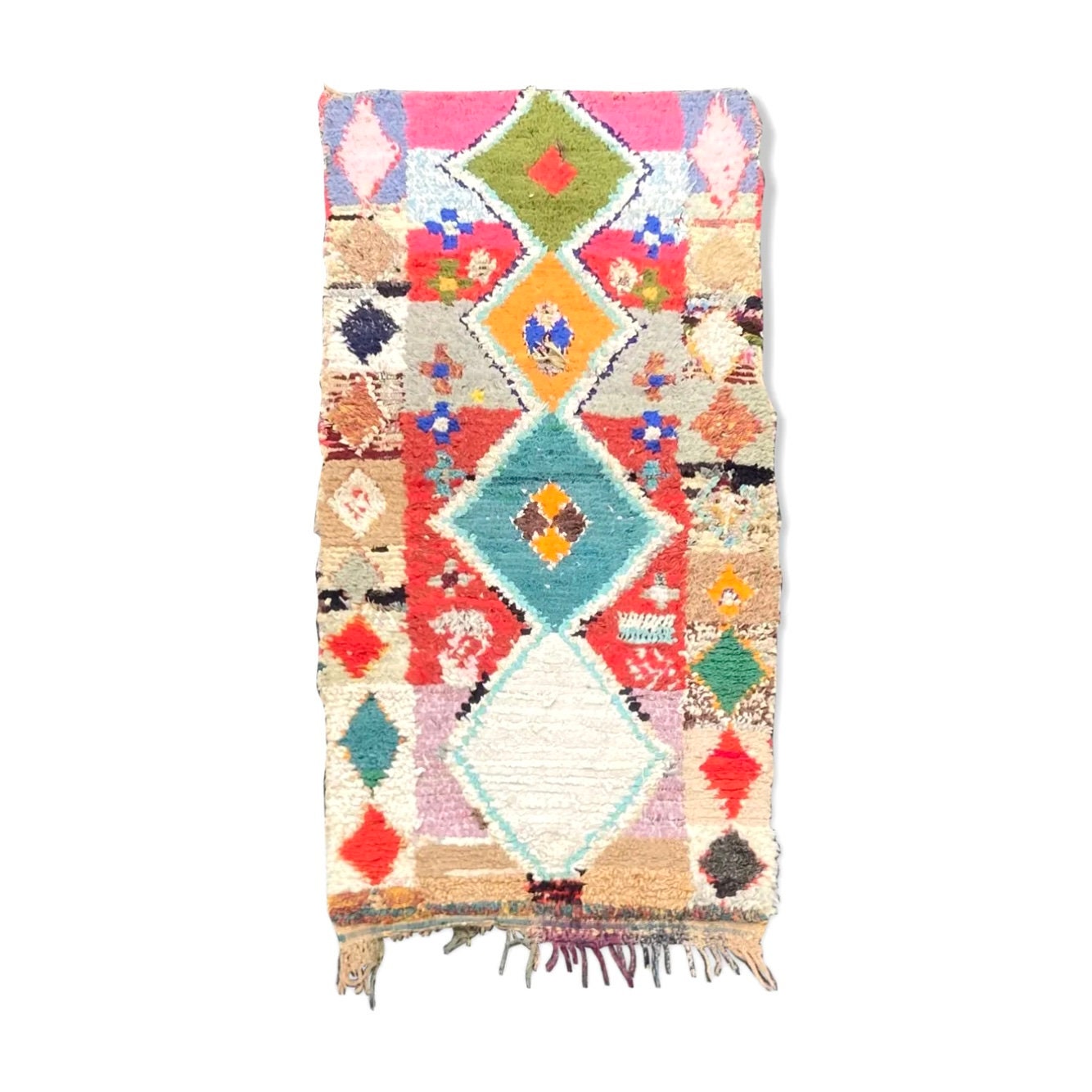 Tapis Berbere Boucherouite 85×200 cm, Tapis Marocain Fait Main