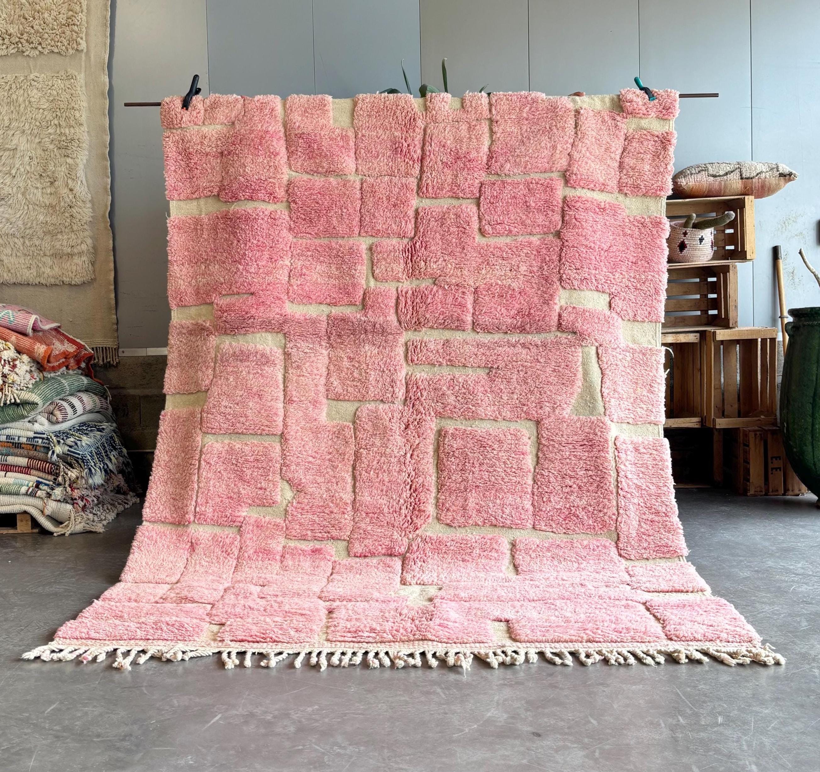 Moroccan Pink Beni Ourain Rug 210x300 cm - Beni ourain rug, Authentic Moroccan rug, Berber carpet, Genuine Wool rug, Handmade rug