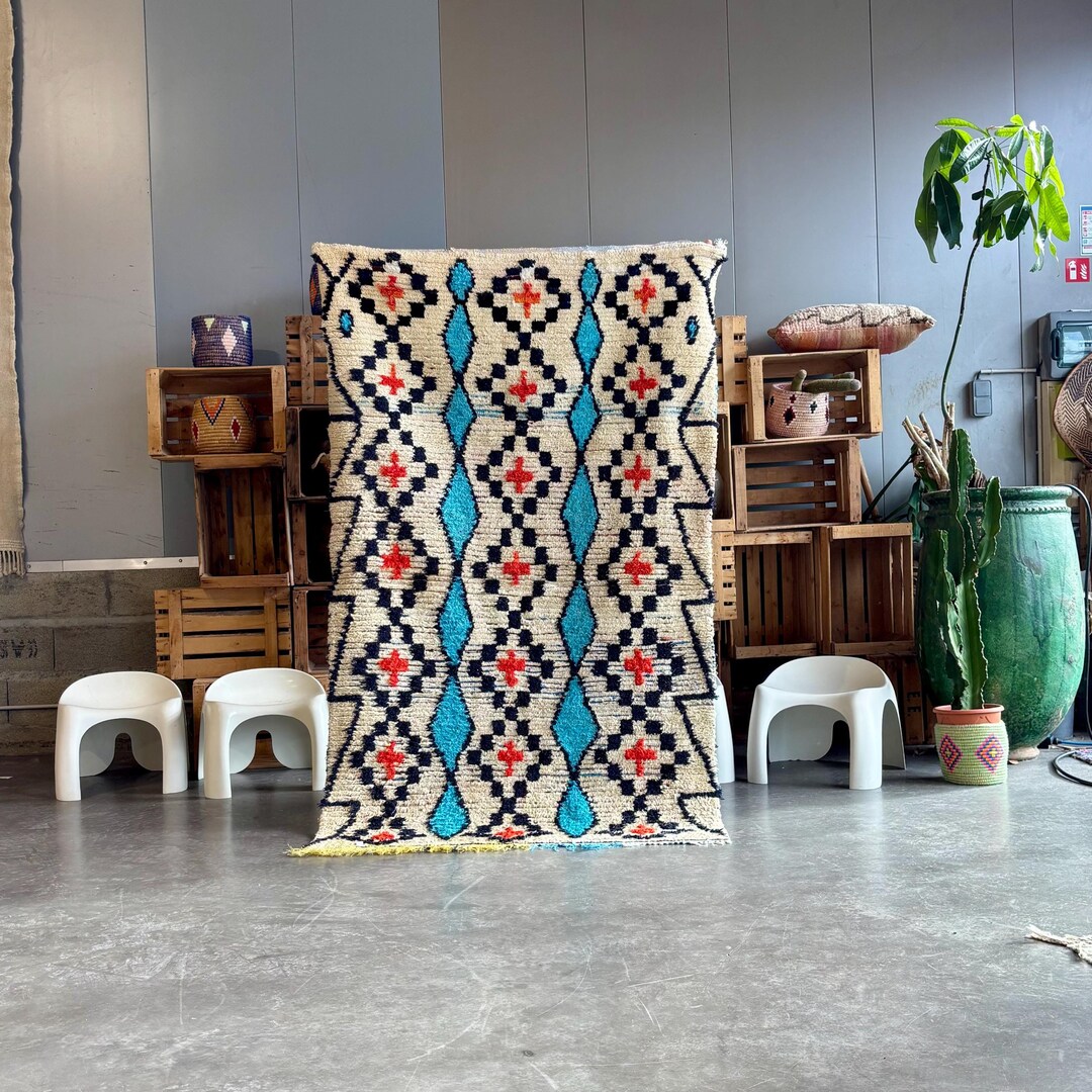 Vintage Moroccan Beni Ourain Rug 120x200 Cm – Handwoven Wool – Blue ...