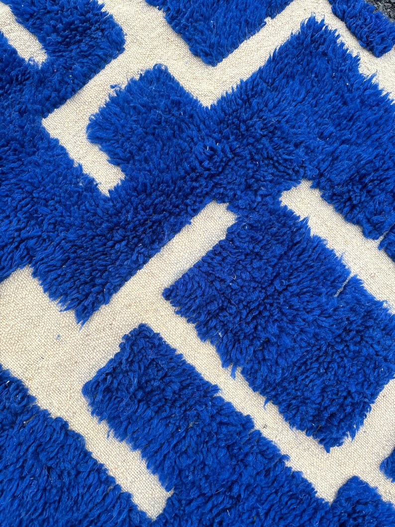 Beni Ourain Majorelle Blue Runner rug-Authentic Moroccan rug-Berber carpet-Genuine Wool rug-Handmade rug-Beni ourain style Teppich Bleu