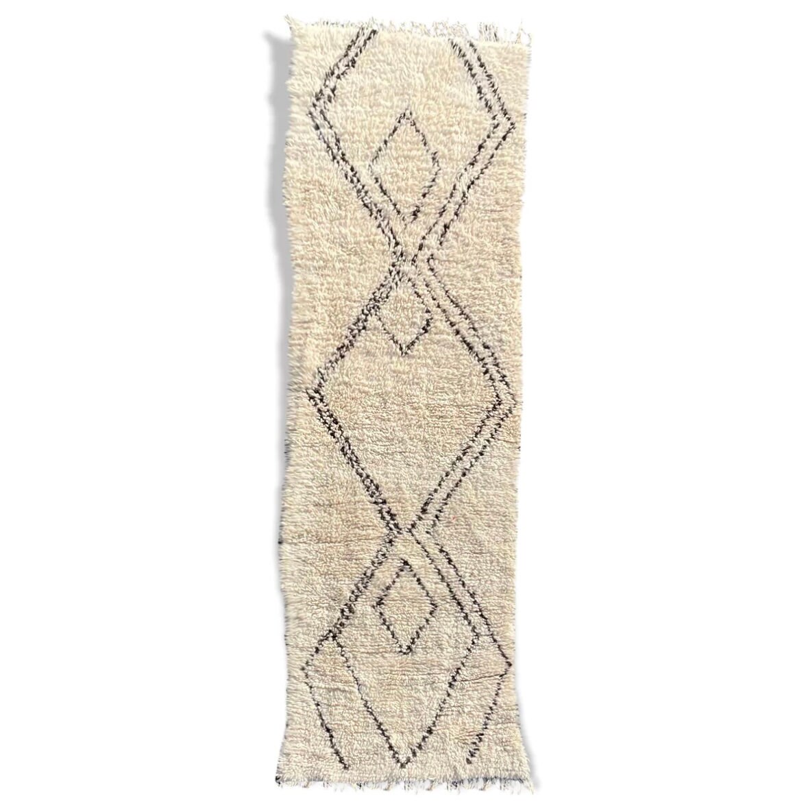 Tapis Berbere Beni Ouarain Vintage 80×250 cm, Tapis Marocain Noir et Blanc