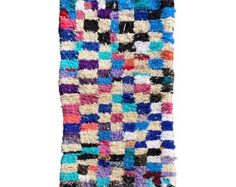 Berber Handmade Rug, Azilal Modern Wool Rug, 105x185 cm, Colorful Area Rug, Checkered Rug, Teppich Carpet, Wool of Sheep Rug, Shaggy Rug