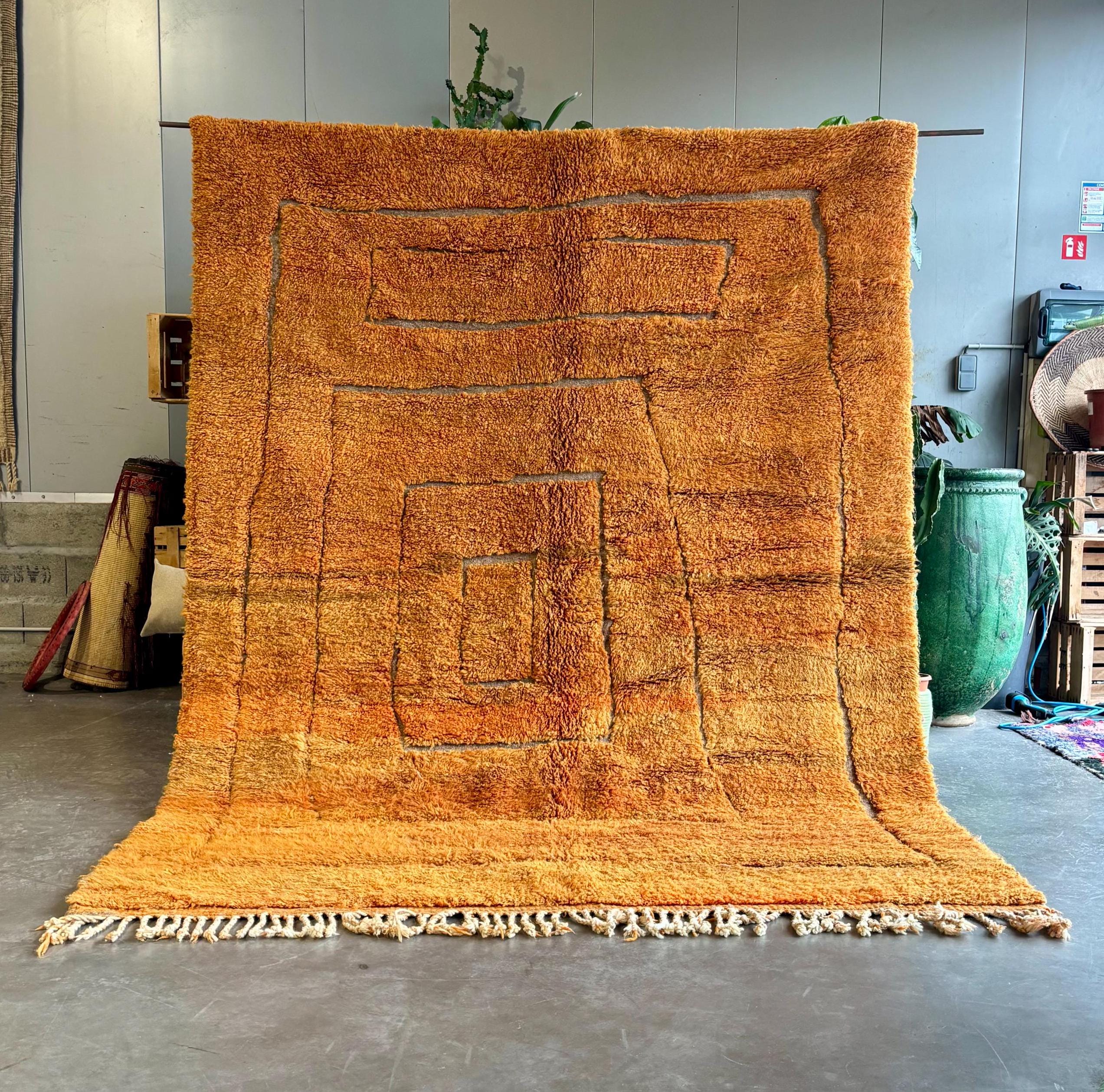 Orange Moroccan Mrirt rug, Authentic Moroccan rug, Berber carpet, Wool rug, Handmade rug, Beni ourain style, Area rug, custom order rug