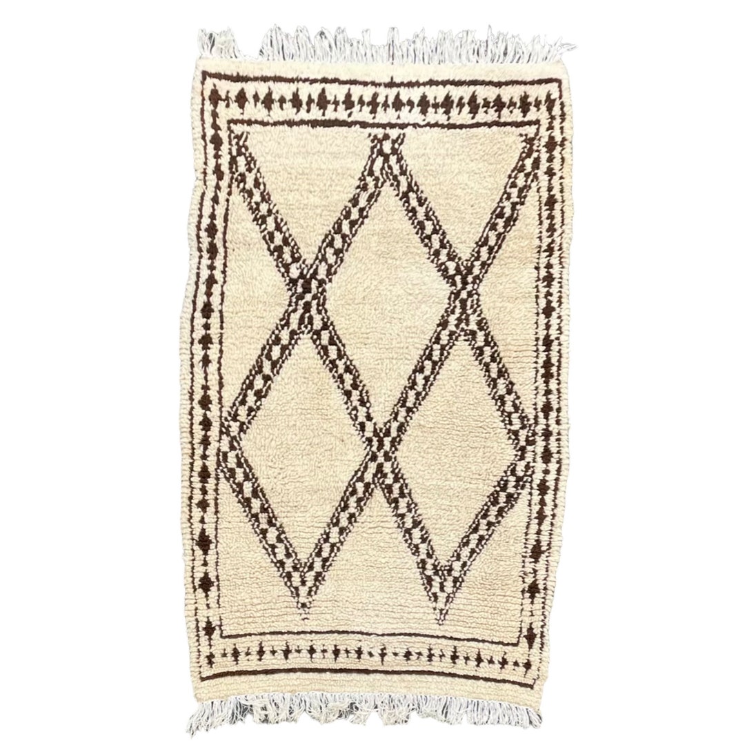Vintage Modern Berber Wool Rug, Living Room Decor, 100x180 Cm, White