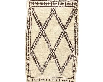 Vintage Modern Berber Wool Rug, Living Room Decor, 100x180 cm, White Beni Ourain Rug, Berber Carpet, Modern Area Rug, tapis berbere