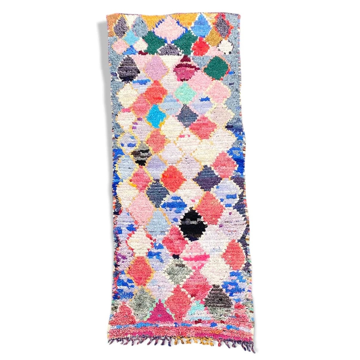 Tapis Berbere Boucherouite 75×235 cm, Tapis Coloré en Coton , Du Maroc
